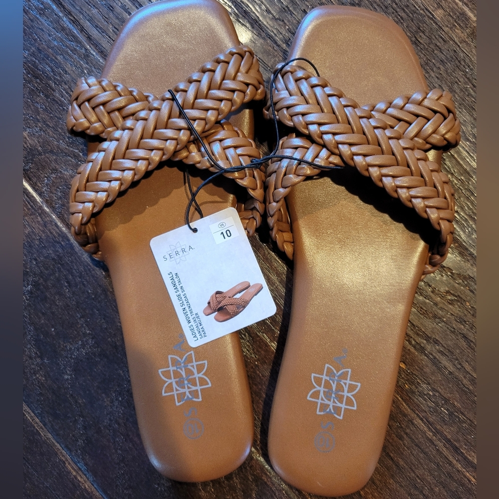 NEW Serra women's slides, braided leather-feel straps